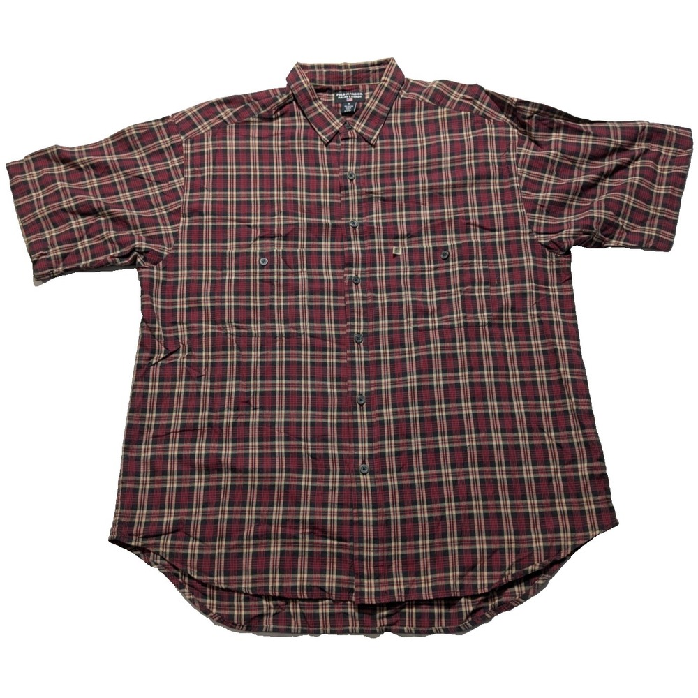 VTG Polo Jeans Co Ralph Lauren - Men Medium Burgundy Plaid Shirt Pocket Flag Hit
